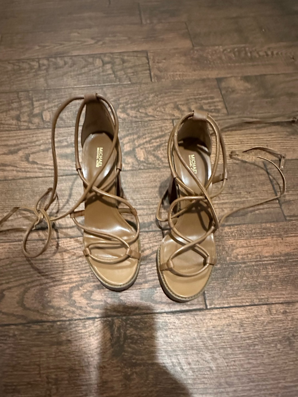 Michael Kors Cognac Strappy Lace-Up Block Heel Sandals